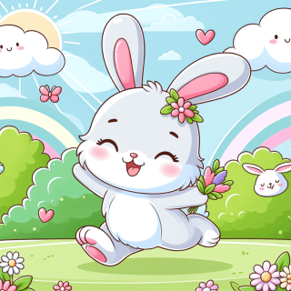 かわいいうさぎが楽しく遊んでいる様子のイラスト