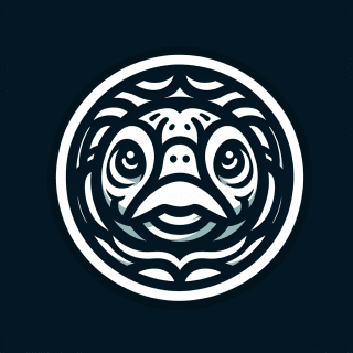 亀の顔をした丸い形のロゴイメージ　写真画像