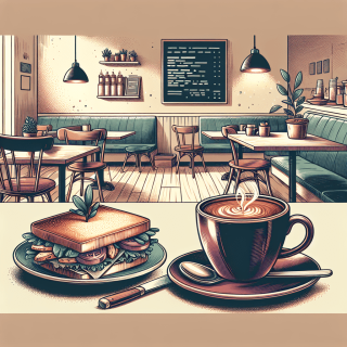 カフェでのコーヒーとサンドイッチのイラスト