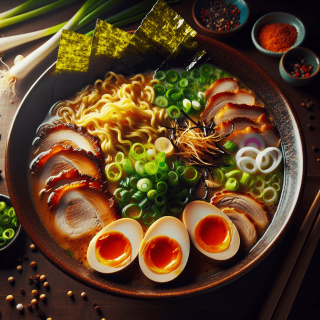 具だくさんの日本のラーメン　一杯の写真