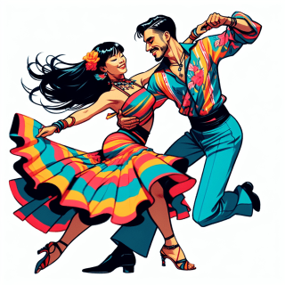 楽しくダンスをしている男女二人組のイラスト