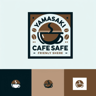 コーヒーカフェショップ「Yamasaki」のロゴ　茶色と黒基調で親しみがある雰囲気