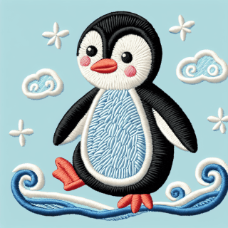 ペンギンをワンポイント風に刺繍したイラスト