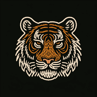 虎のエンブレム　刺繍でシンプルにデザイン