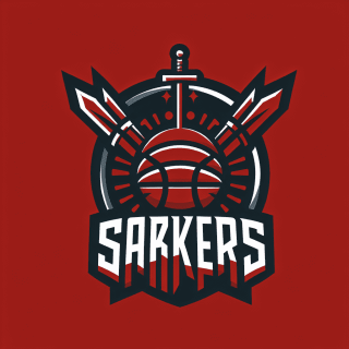 Sakersというバスケットボールチーム　ロゴデザイン　赤色　シンプル